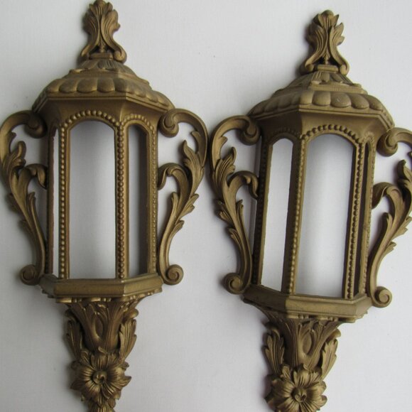 Vintage 2 Hanging Lantern Gold Tone Plastic Burwood Products Co. MCM 585-1A - Picture 4 of 7